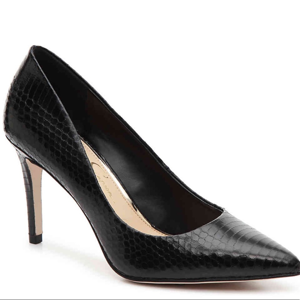 Black Snake Print Faux Leather Heels